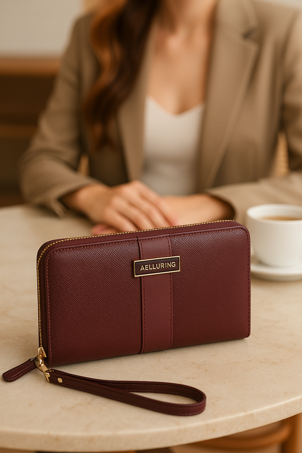 Aelluring Ginza Milano Maroon Zipper Women's Italian Leather Wallet 01