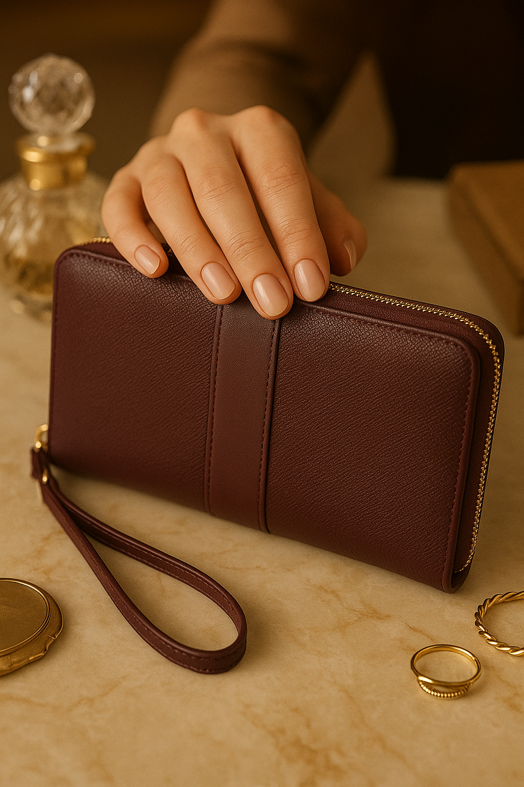 Aelluring Ginza Milano Maroon Zipper Women's Italian Leather Wallet 02