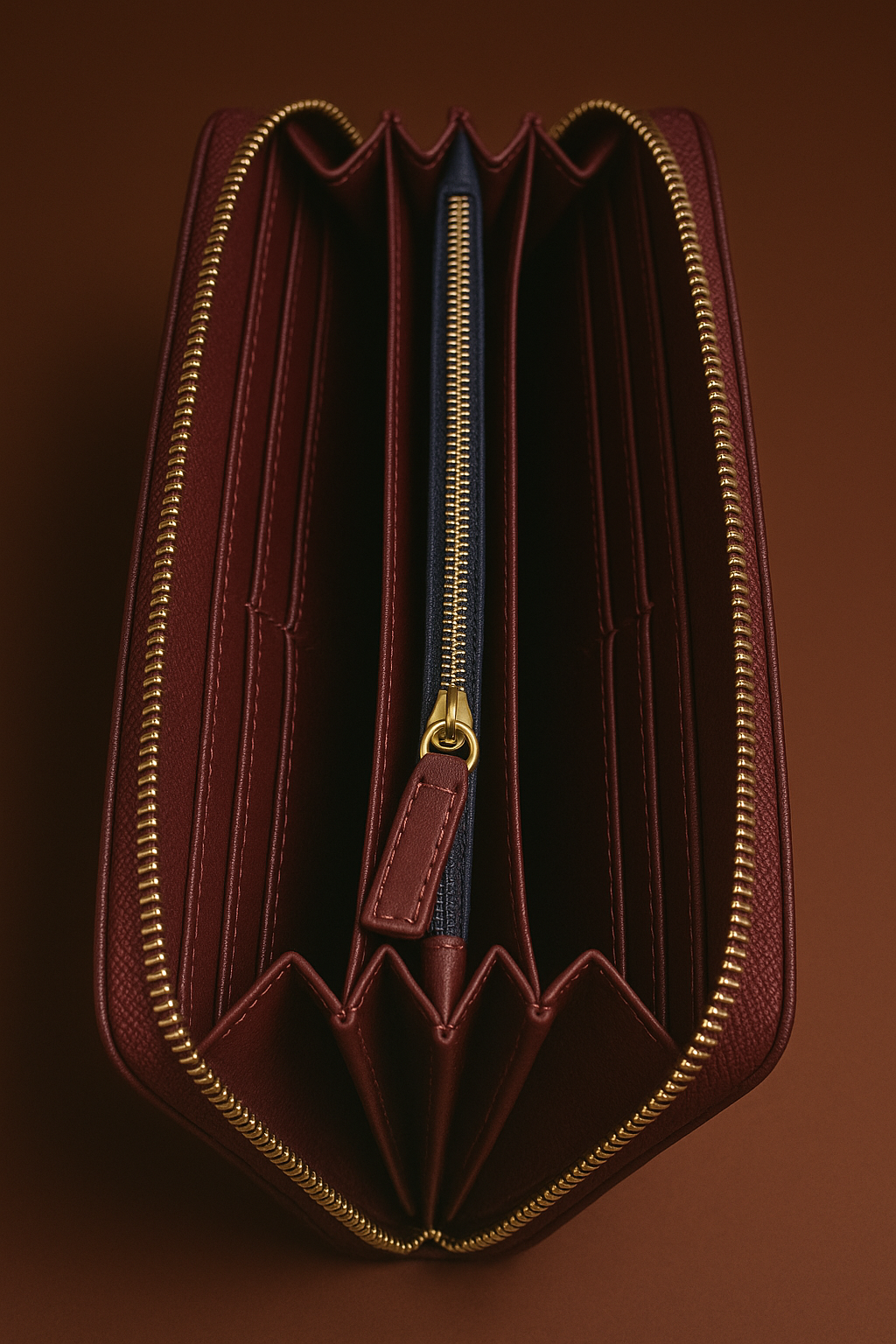 Aelluring Ginza Milano Maroon Zipper Women's Italian Leather Wallet 04