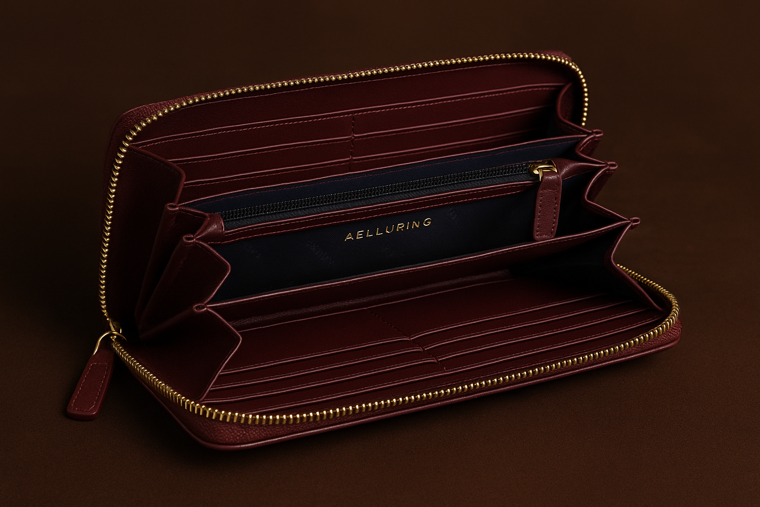 Aelluring Ginza Milano Maroon Zipper Women's Italian Leather Wallet 06