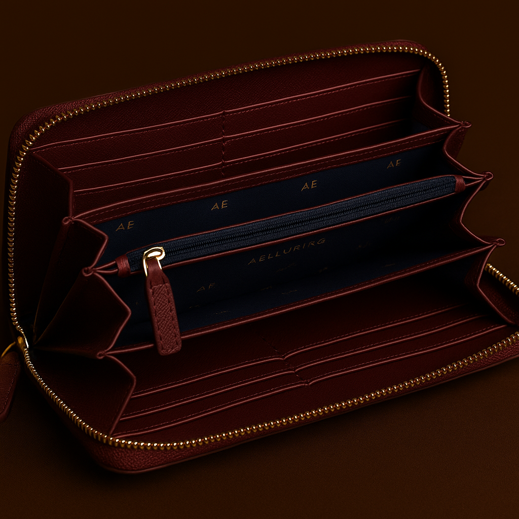 Aelluring Ginza Milano Maroon Zipper Women's Italian Leather Wallet 07