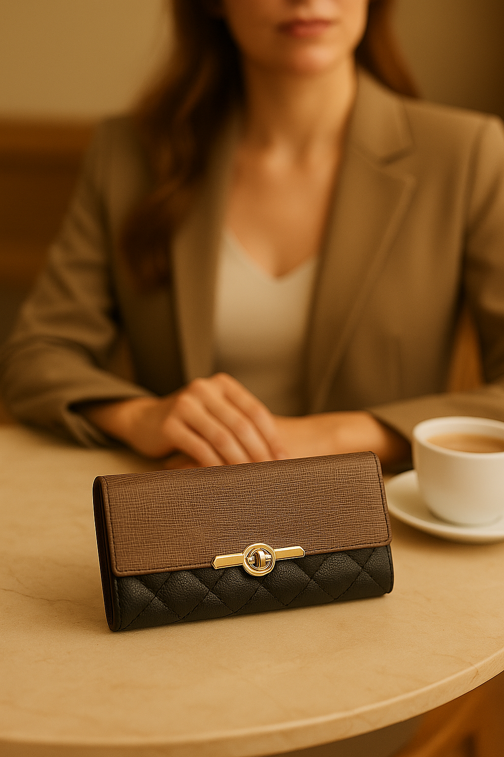 Aelluring Polaris Brown & Black Quilted Women's Leather Wallet 01